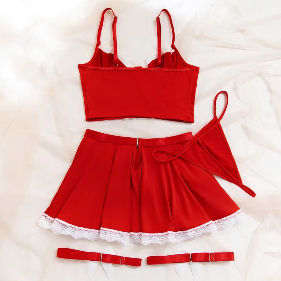 Red Satin Bodysuit with Strappy Corset-Style Lacing-Bodysuit-Bellascena-bellascena