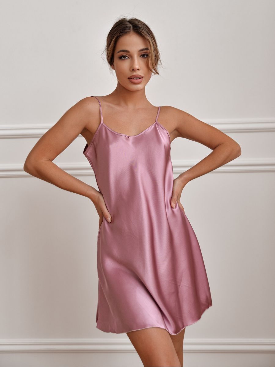 Red Satin Nightgown with Sheer Elegance-Nightgown-Bellascena-Pink-S-bellascena