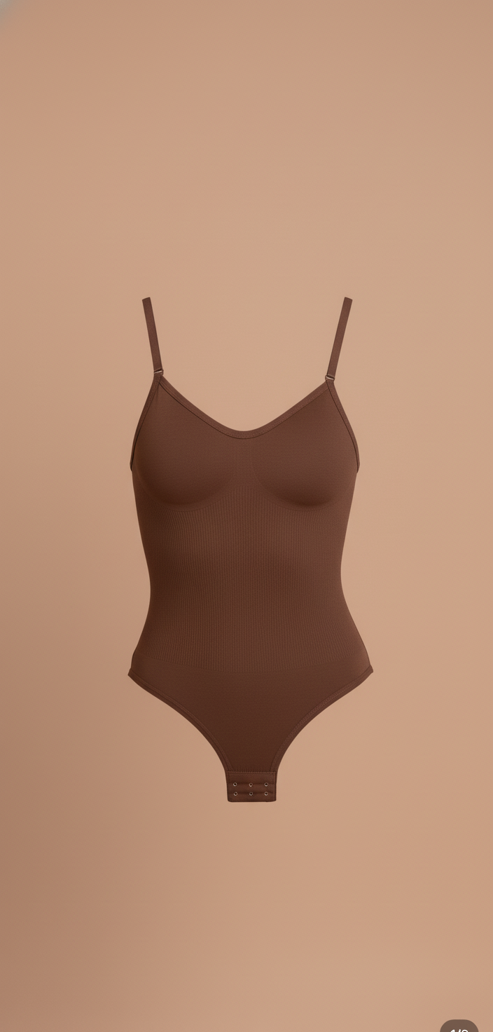 Ribbed Brown Cotton Bodysuit with Adjustable Straps-Bodysuit-Bellascena-bellascena
