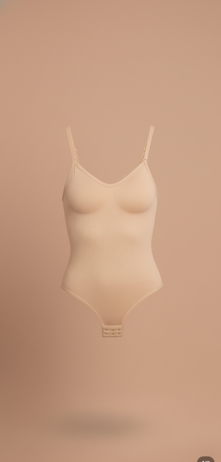 Ribbed Brown Cotton Bodysuit with Adjustable Straps-Bodysuit-Bellascena-Beige-S-bellascena