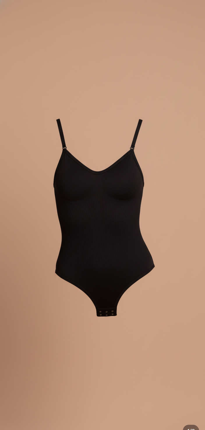 Ribbed Brown Cotton Bodysuit with Adjustable Straps-Bodysuit-Bellascena-Black-S-bellascena