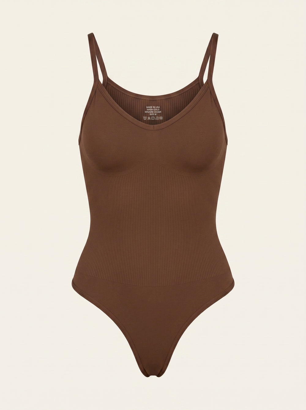 Ribbed Brown Cotton Bodysuit with Adjustable Straps