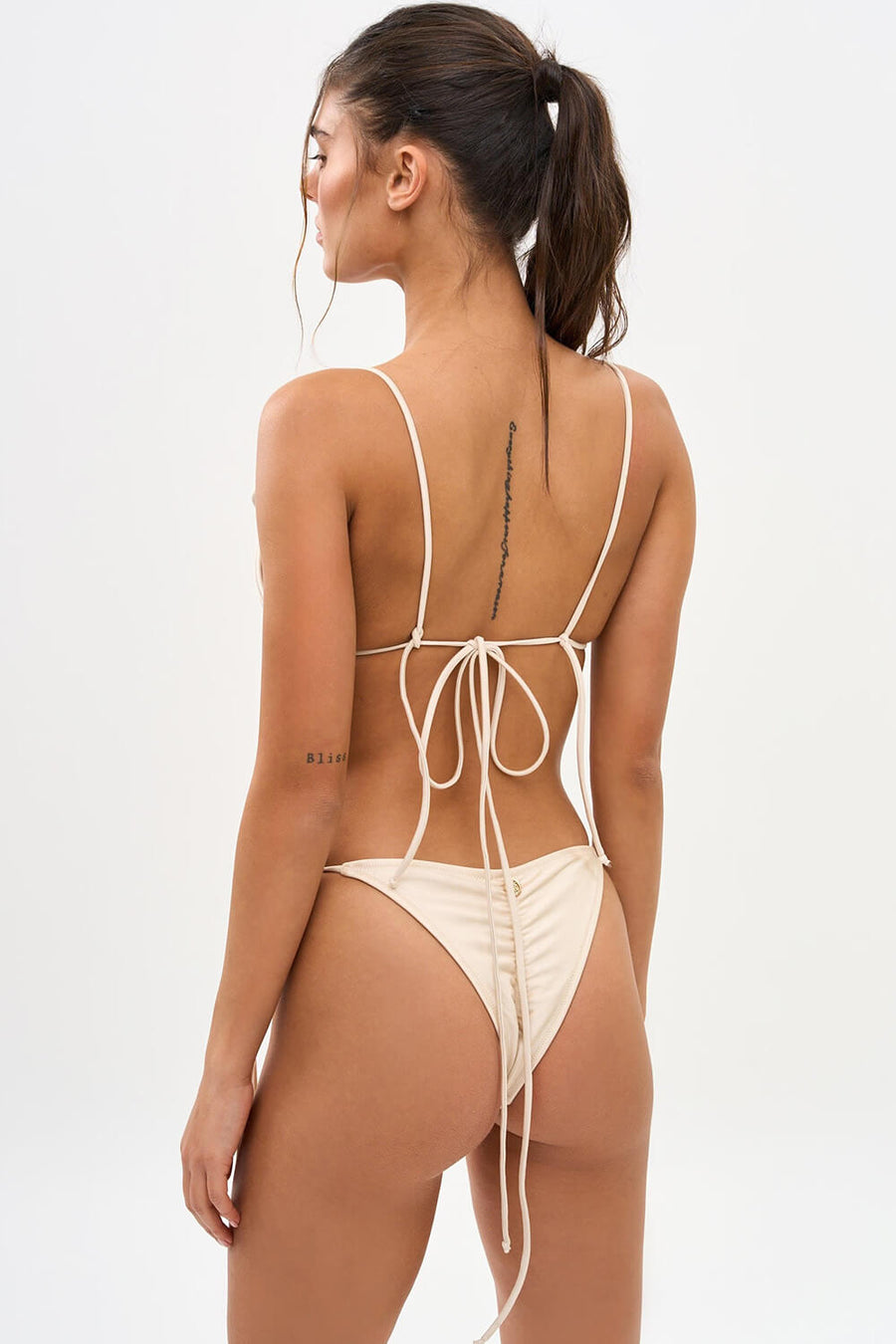 Rose Applique Cream Satin Swimwear Set with Tie Sides-One-Piece Swimsuit-Bellascena-bellascena