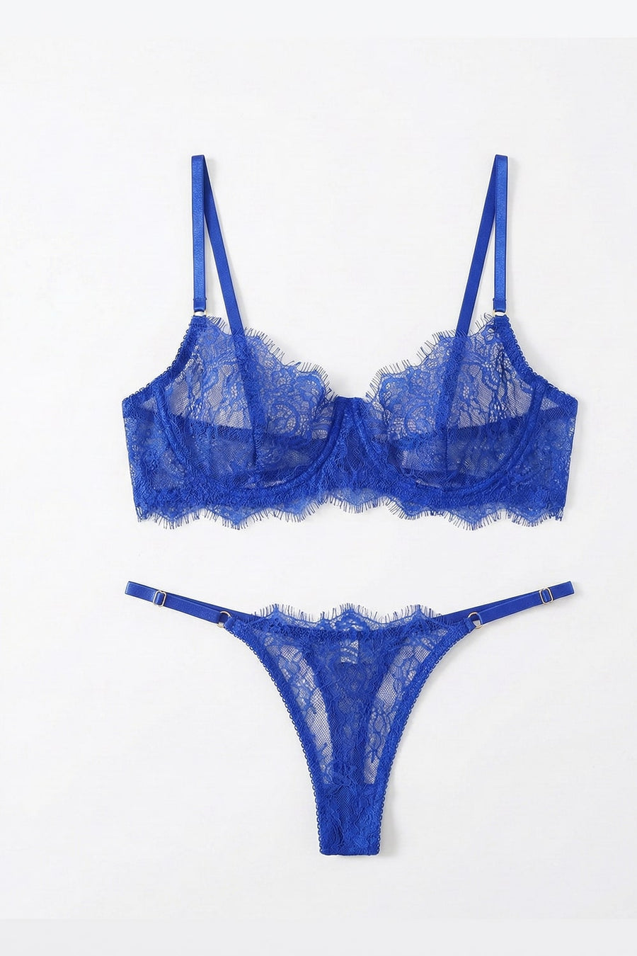 Royal Blue Lace Lingerie Set with Strappy Details-Lingerie Set-Bellascena-bellascena