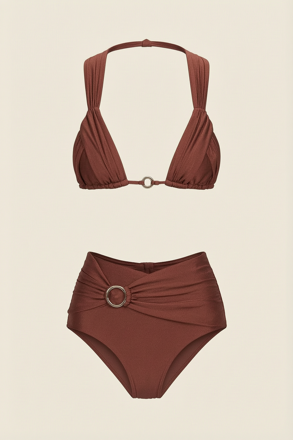 Set da bagno in raso color ruggine arricciato con dettagli con anelli