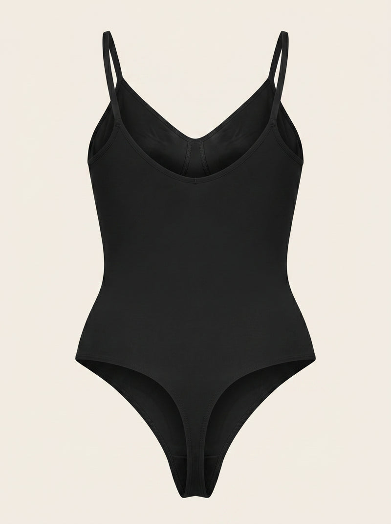 Seamless Black Matte Bodysuit with Straps