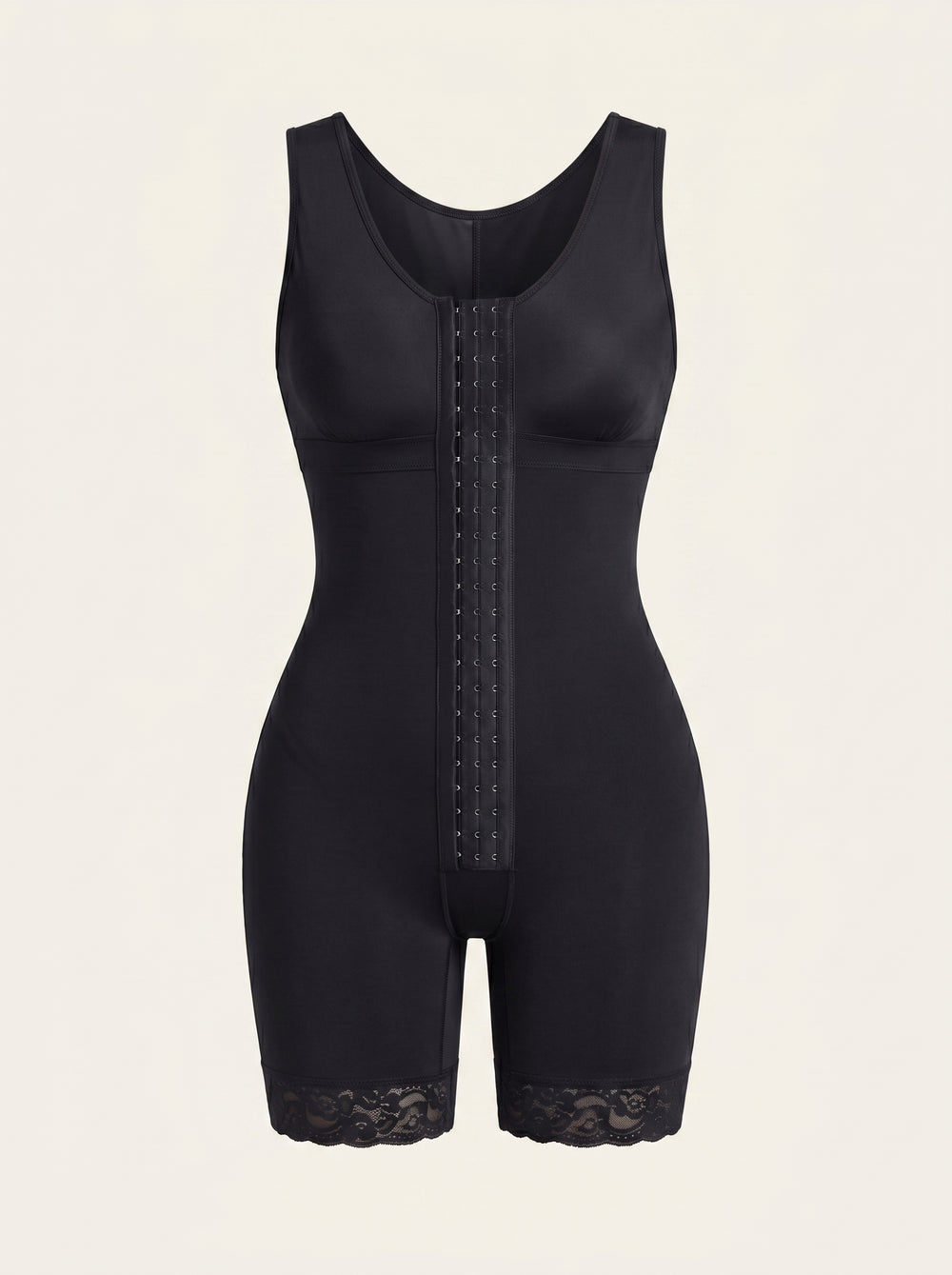 Body contenitivo nero senza cuciture in nylon con bordi in pizzo