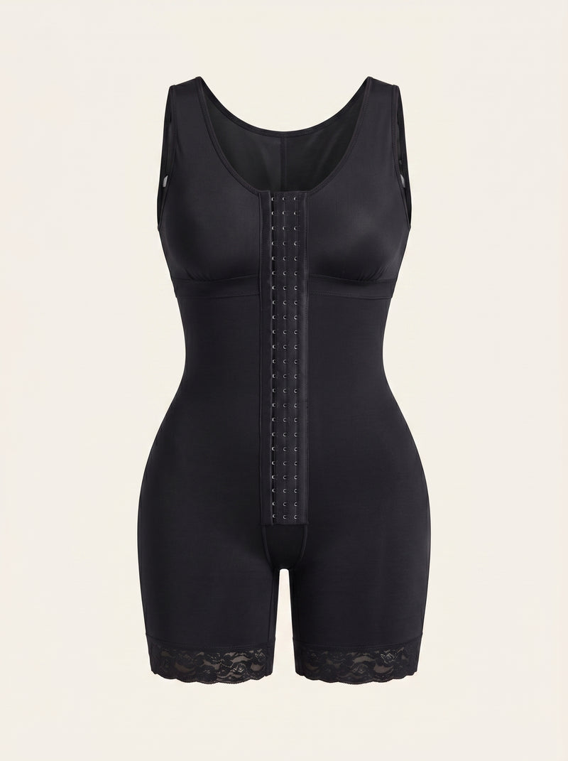 Seamless Black Nylon Shapewear with Built-in Bra