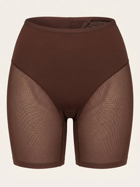 Seamless Brown Mesh Shapewear with Sheer Design-Shapewear-Bellascena-Brown-S-bellascena