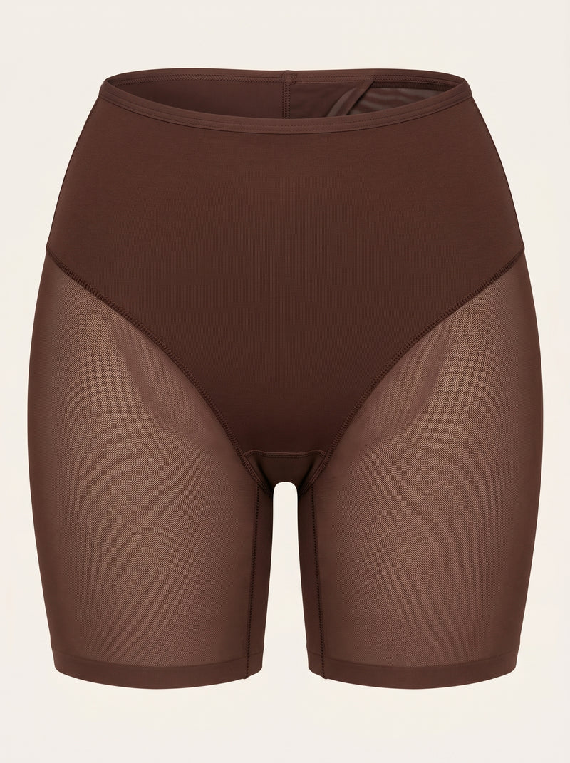 Seamless Brown Mesh Shapewear with Sheer Design