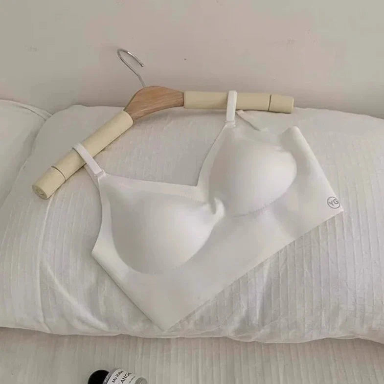 Seamless Wireless Cream Matte Bra with Strappy Detail-Bra-Bellascena-White-S-bellascena