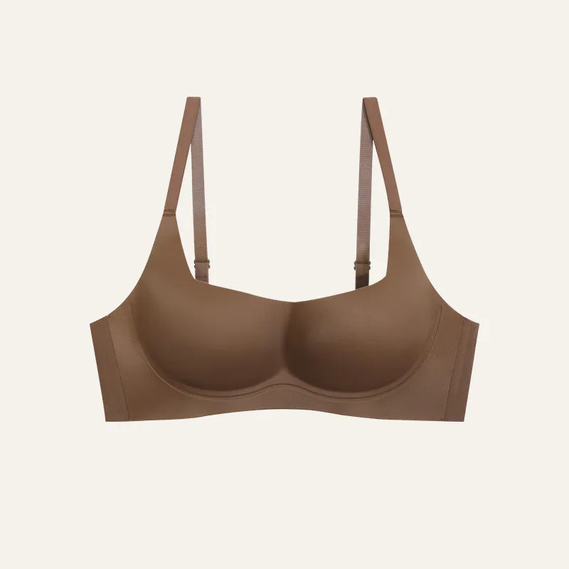 Seamless Wireless Push-Up Tan Microfiber Bra with Adjustable Straps-Bra-Bellascena-bellascena