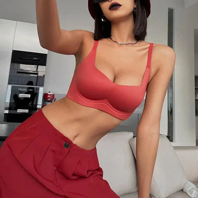 Seamless Wireless Push-Up Tan Microfiber Bra with Adjustable Straps-Bra-Bellascena-Red-S-bellascena