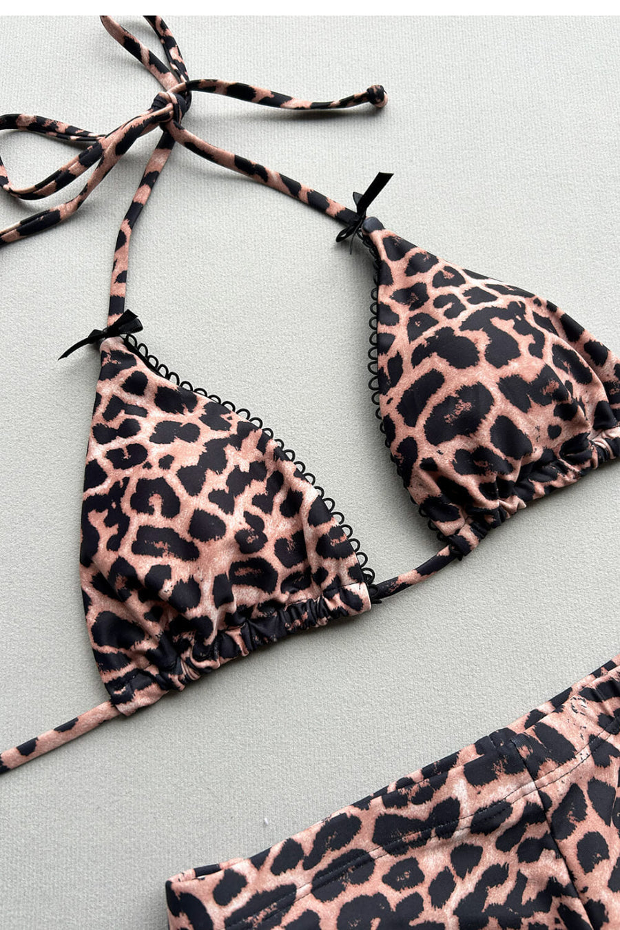 Set with Low Leopard Print Polyester Swimwear with Bow Detail-One-Piece Swimsuit-Bellascena-bellascena