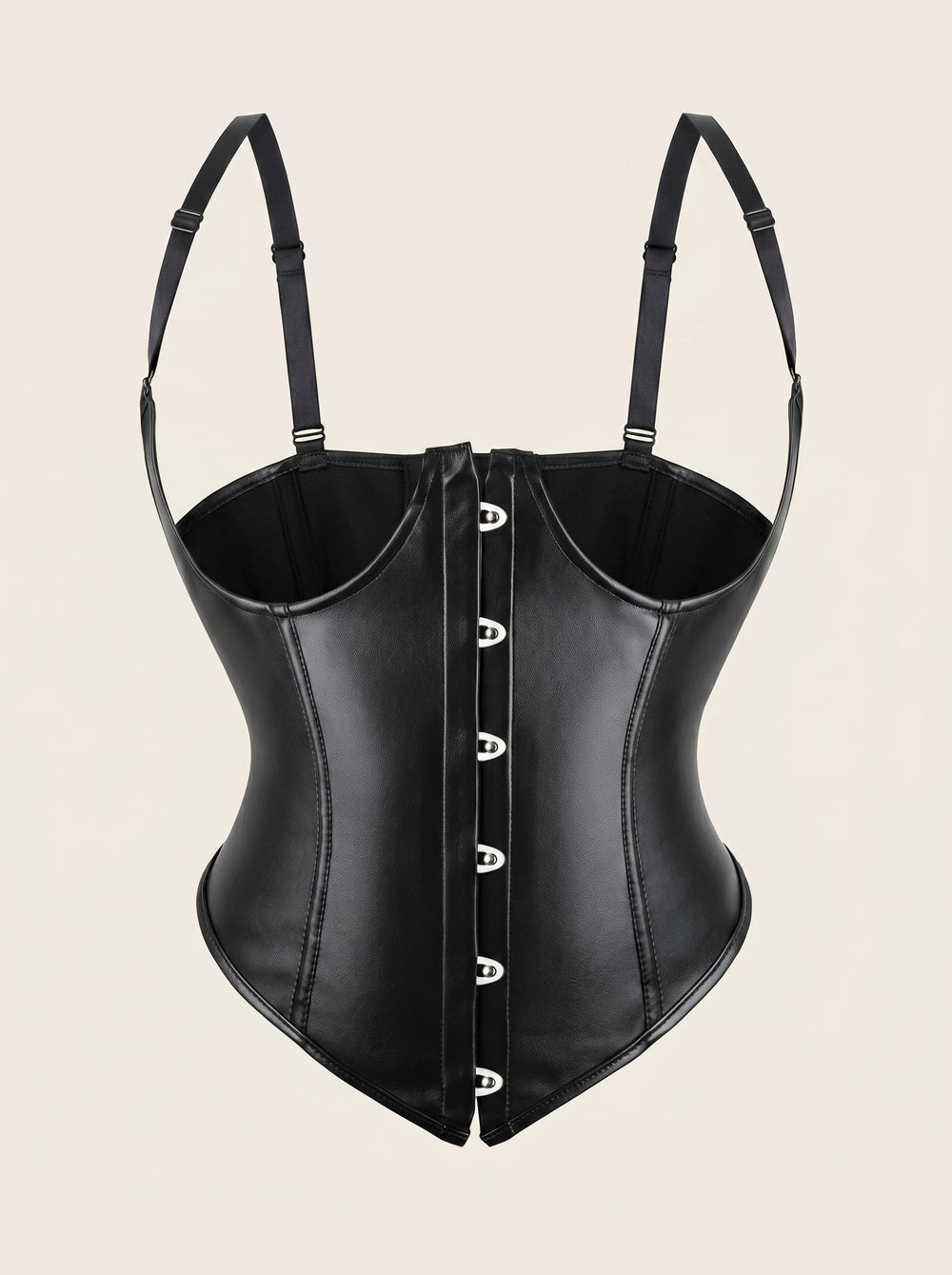Corsetto in pelle nera con bretelle e schiena stringata