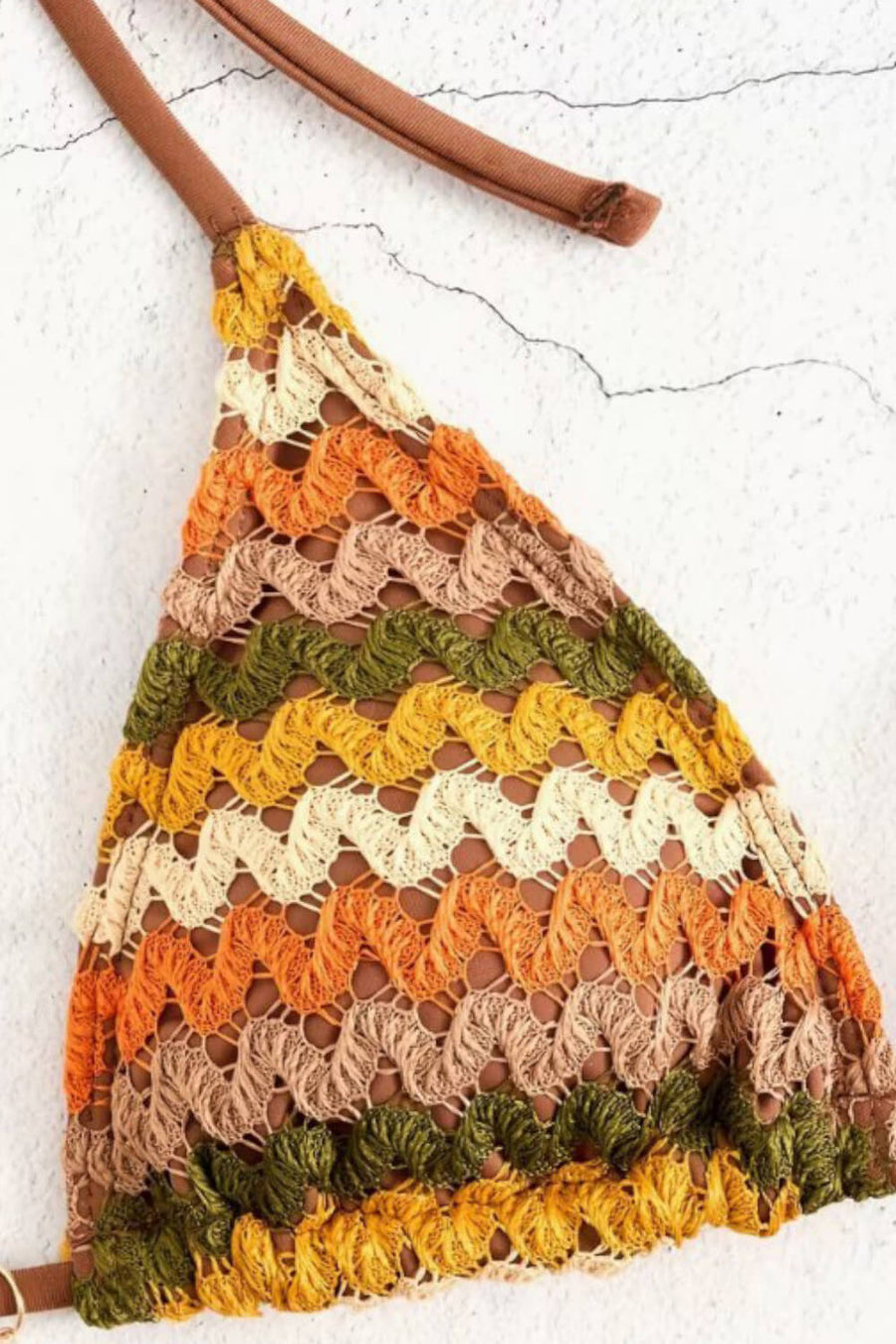 Set with Tie Multicolor Zigzag Crochet Bikini Set with Halter and Silver Rings-Bikini Set-Bellascena-bellascena