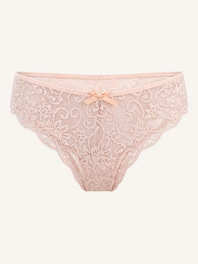 Sheer Floral Pink Lace Panty with Bow Detail-Panty-Bellascena-bellascena