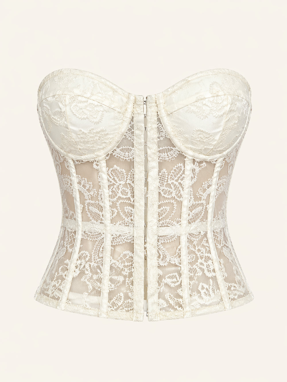 Sheer Lace Pattern Lace Corset with Lace-Up Back