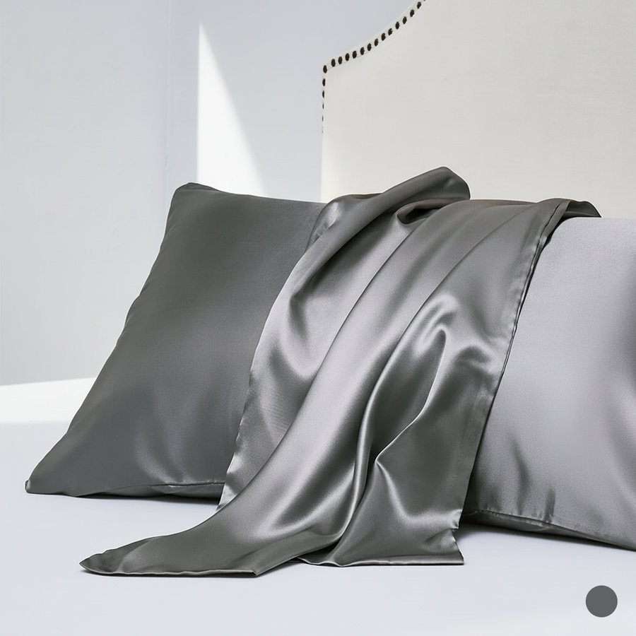 Silver Satin Pillowcase Set with Glossy Sheen-Pillowcase-Bellascena-Gray-50x60cm-bellascena