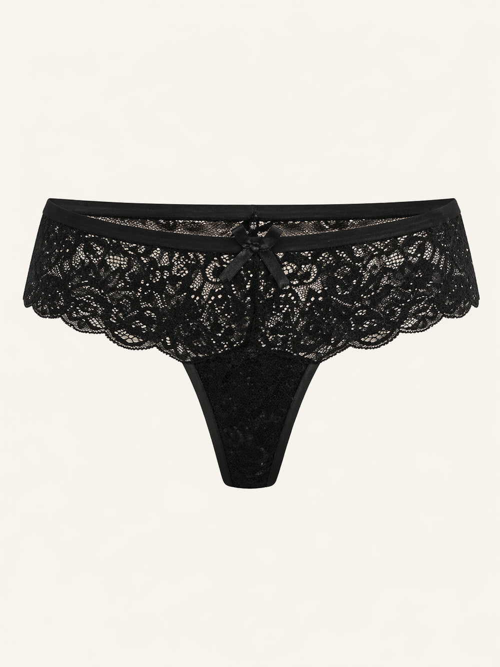Slip in pizzo nero tinta unita con dettaglio a fiocco