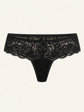 Solid Black Lace Panty with Bow Detail-Panty-Bellascena-Black-S-bellascena