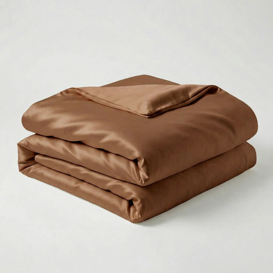 Solid Black Satin Duvet Cover with Glossy Finish-Duvet Cover-Bellascena-Chestnut-150x200cm-bellascena