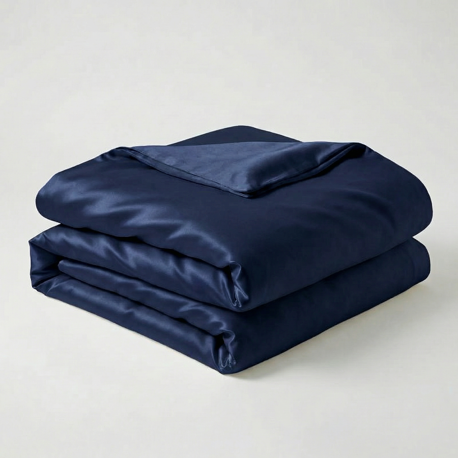 Solid Black Satin Duvet Cover with Glossy Finish-Duvet Cover-Bellascena-Midnight Blue-150x200cm-bellascena