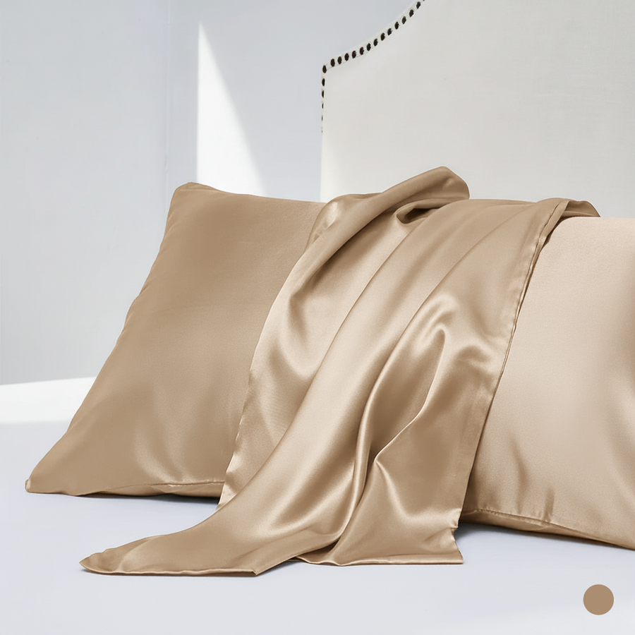 Solid Gray Satin Pillowcase Set with Smooth Finish-Pillowcase-Bellascena-Beige-50x60cm-bellascena
