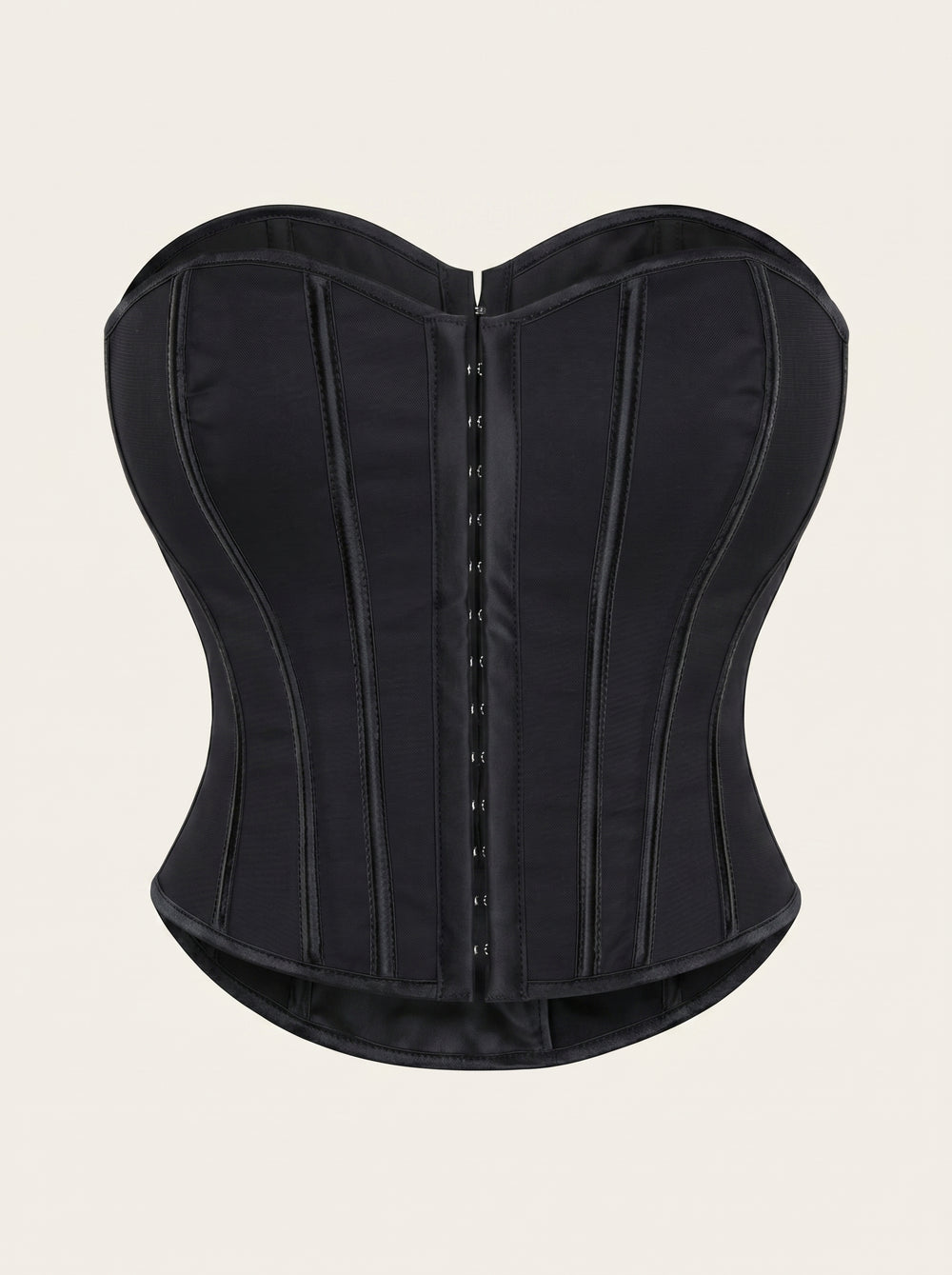 Corsetto sofisticato nero in raso con struttura steccata