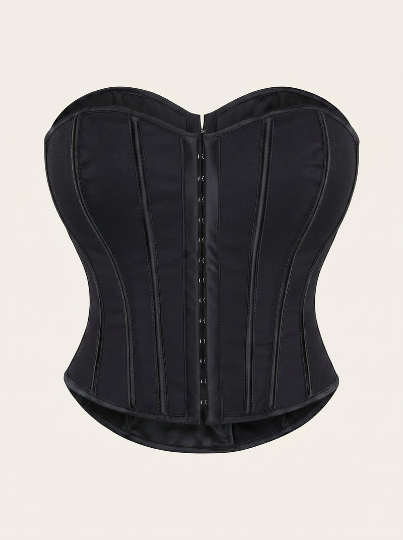 Corsetto sofisticato nero in raso con struttura steccata