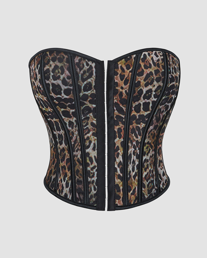 Sophisticated Black Satin Corset with Boned Structure-Corset-Bellascena-Leopard-S-bellascena