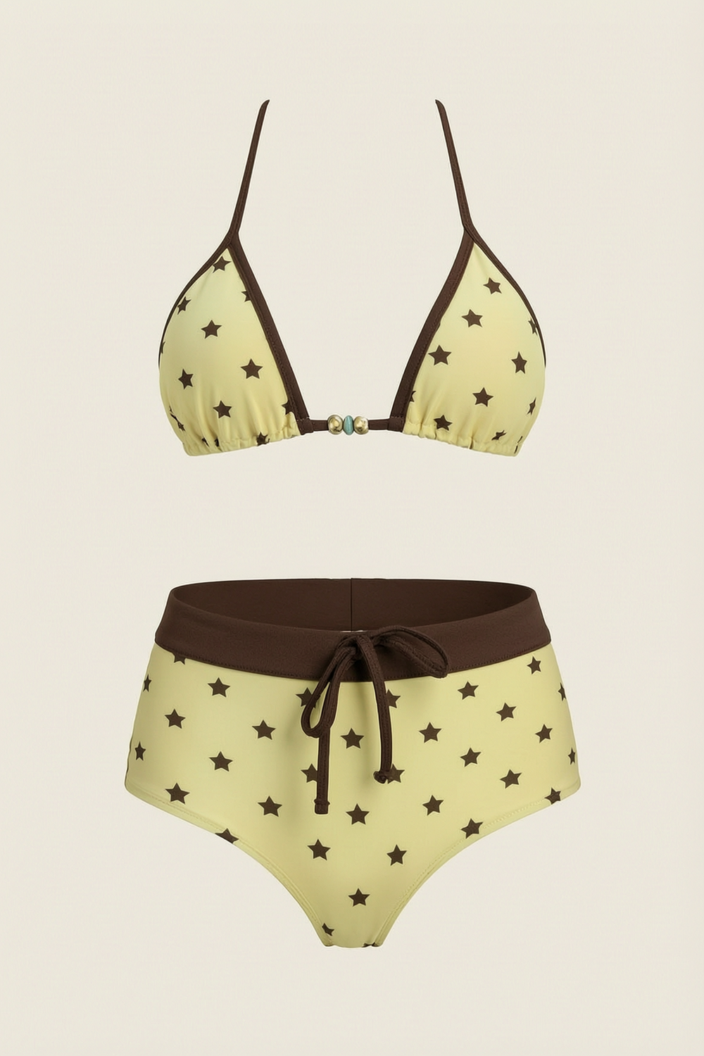 Set bikini in nylon con stampa a stelle e top a triangolo con allacciatura all'americana