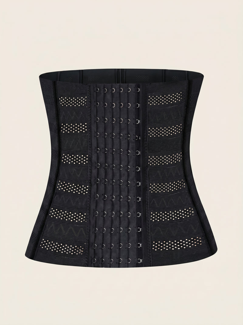 Corsetto nero in mesh con stecche in acciaio e chiusura a gancetti