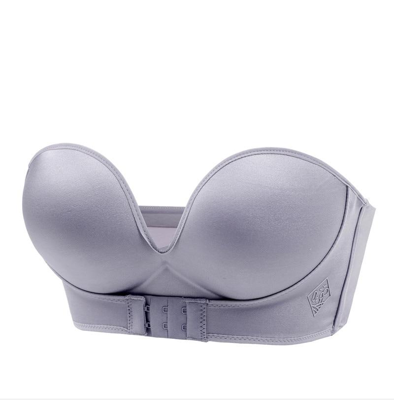 Strapless Seamless Beige & Black Satin Bra with Padded Support-Bra-Bellascena-Gray-A-70-bellascena