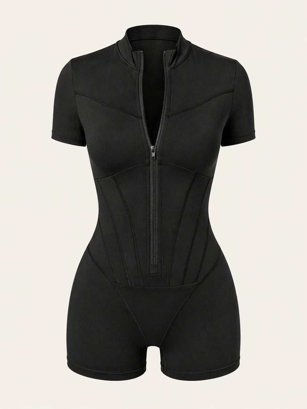 Modellatore per body in cotone nero con cerniera frontale