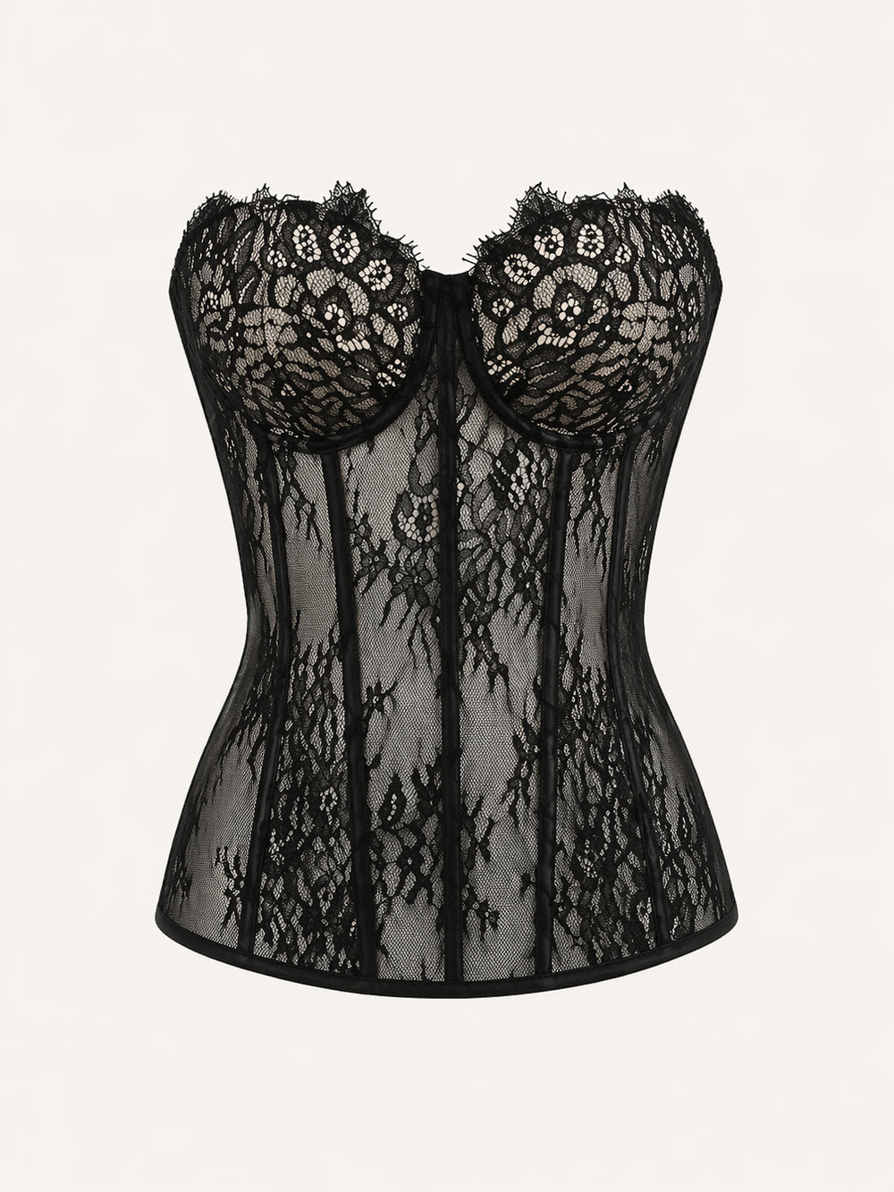 Strappy Black Lace Corset with Sheer Design