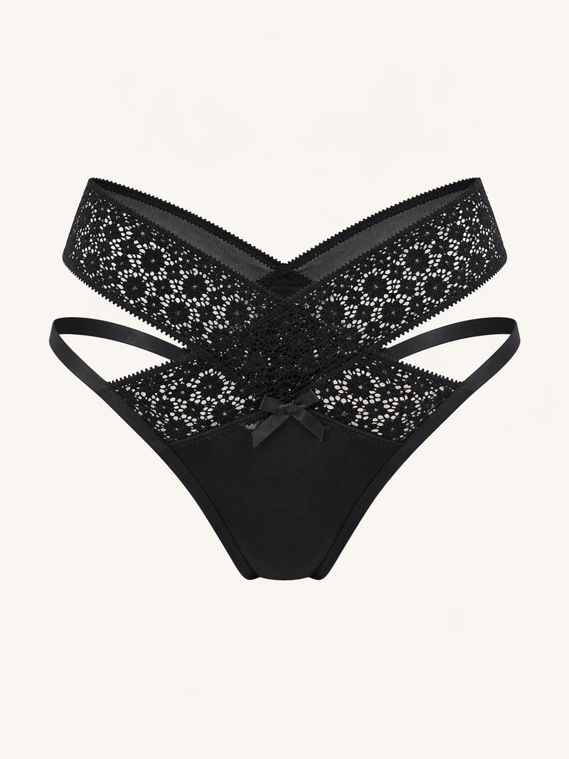Strappy Black Lace Panty with Bow Detail
