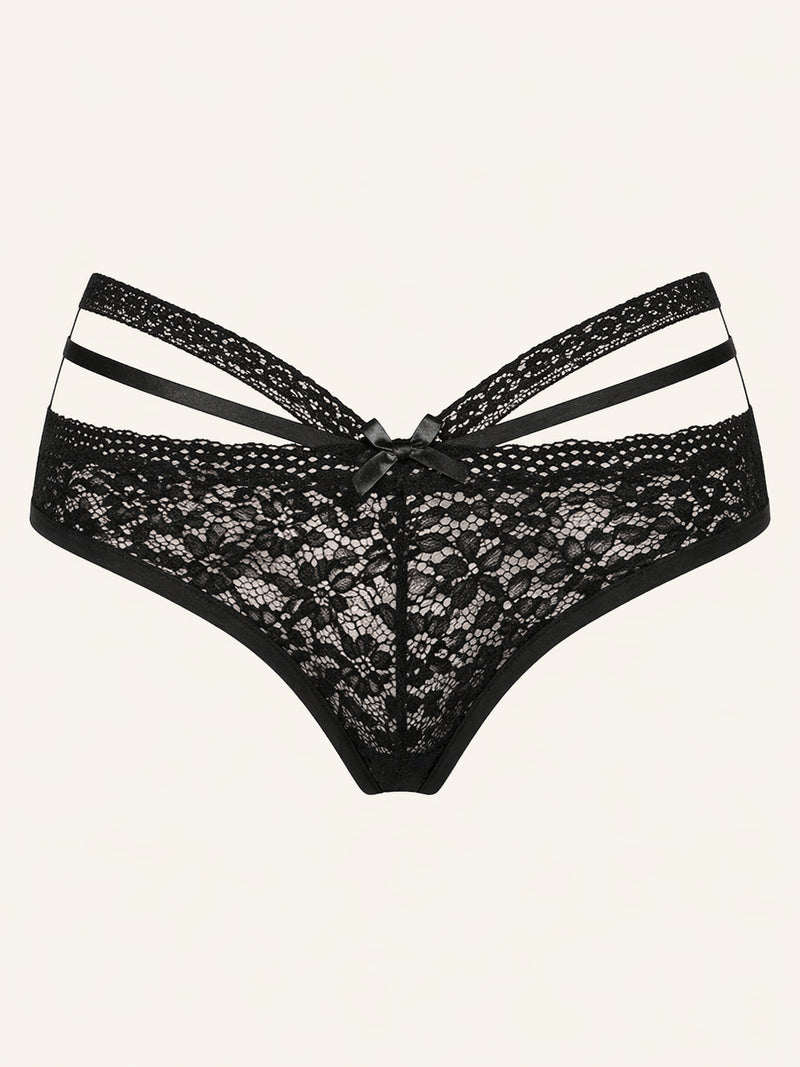 Strappy Black Lace Panty with Bow Detail