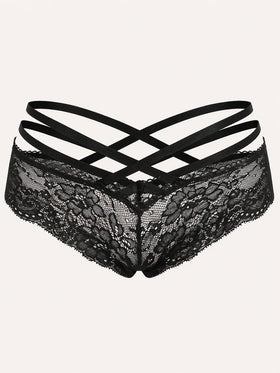 Strappy Black Lace Panty with Scalloped Edges-Panty-Bellascena-Black-Universal-bellascena