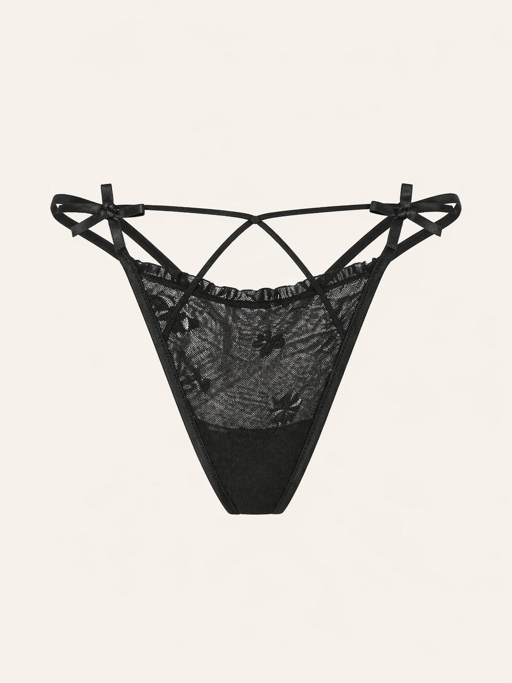 Zwarte kanten slip met bandjes en transparant detail
