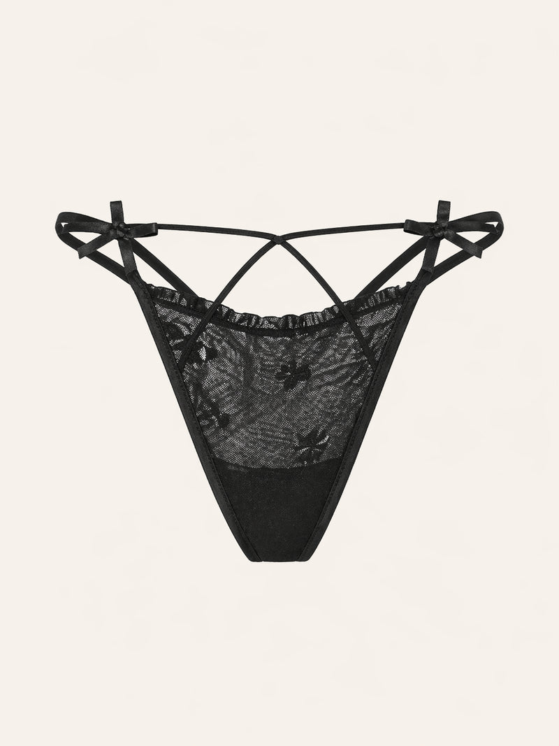 Strappy Black Lace Panty with Sheer Detail