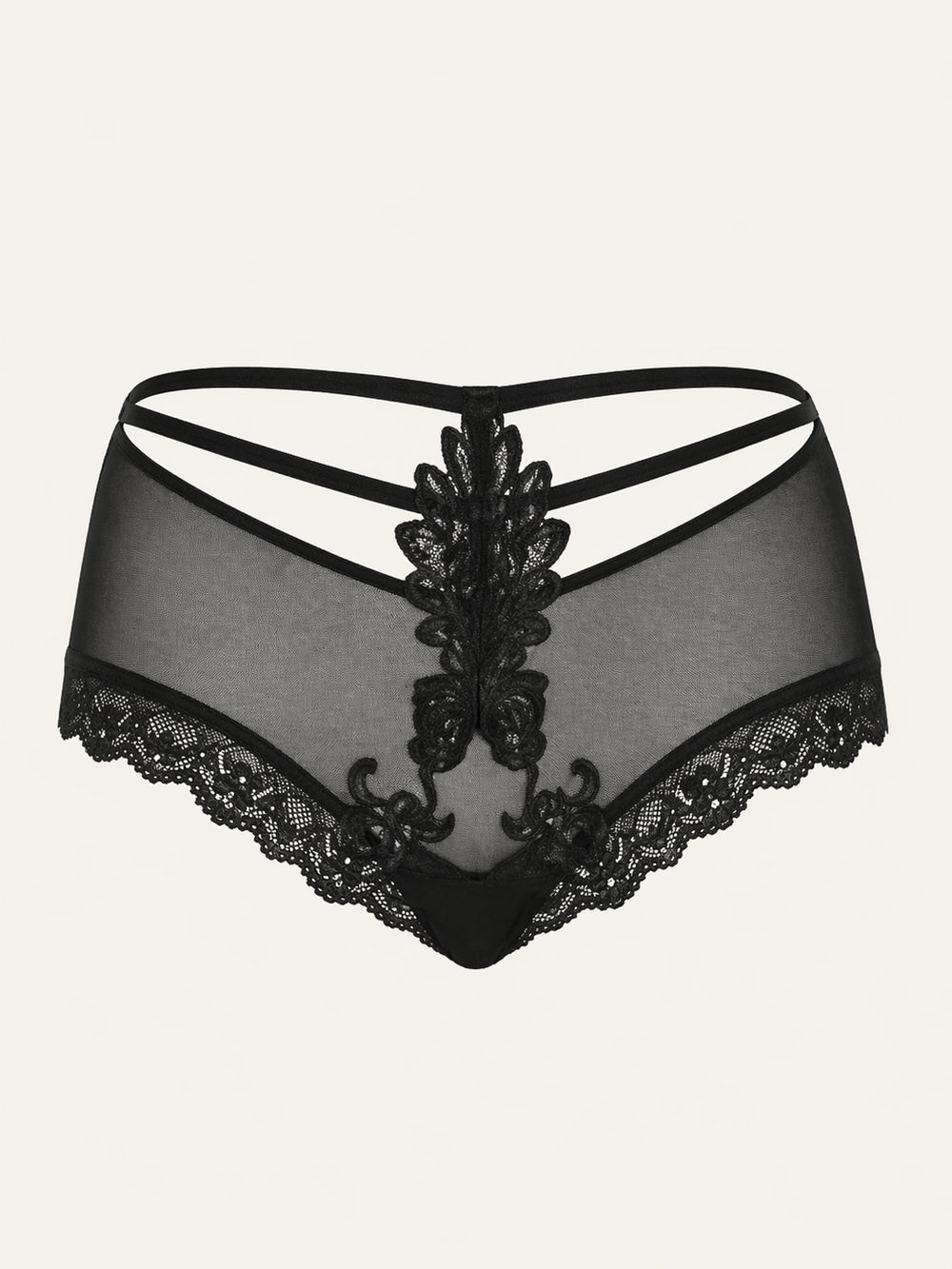 Zwarte mesh-slip met bandjes en kanten afwerking