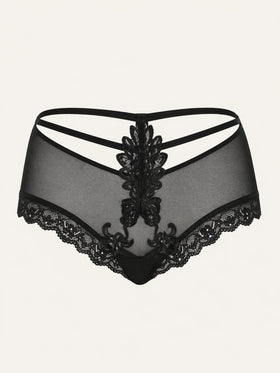 Strappy Black Mesh Panty with Lace Trim-Panty-Bellascena-Black-S/M-bellascena