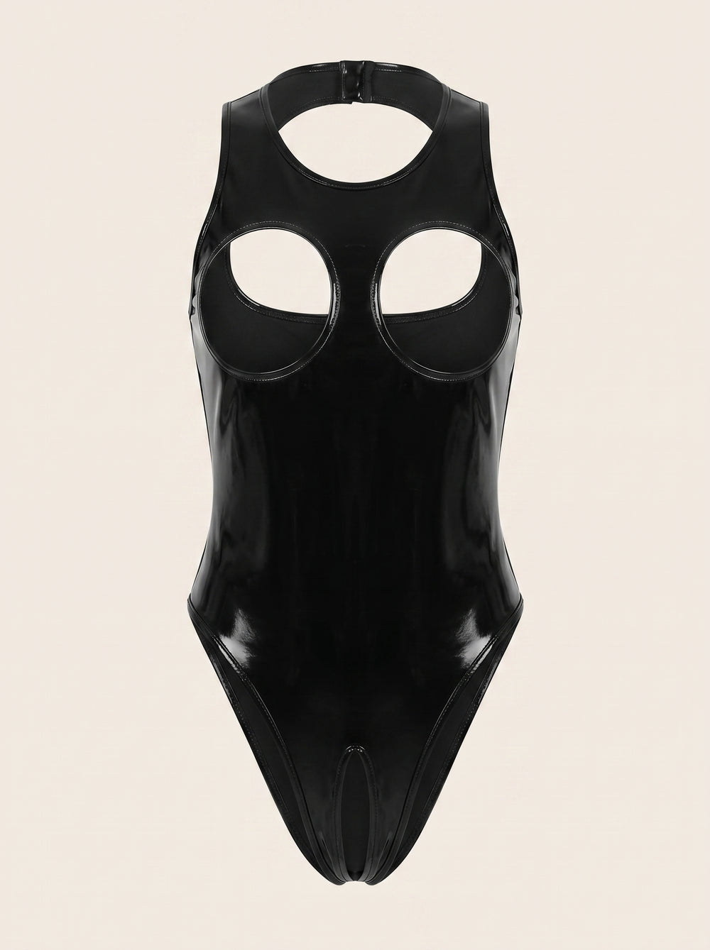 Strappy Black Shiny Fabric Teddy with Cupless Design