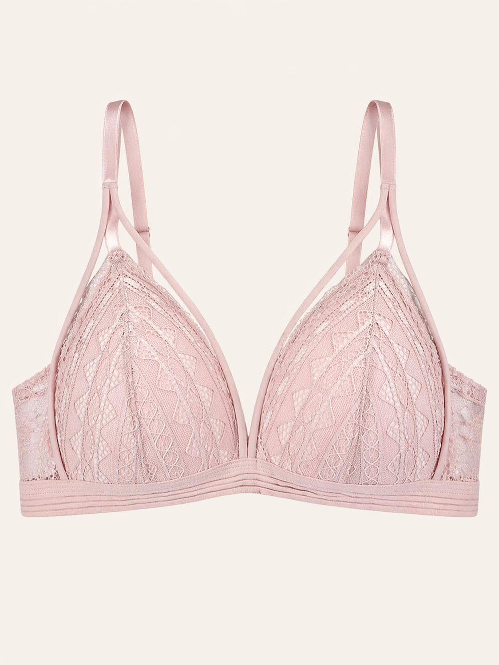 Reggiseno rosa in pizzo senza ferretto con design a spalline intrecciate
