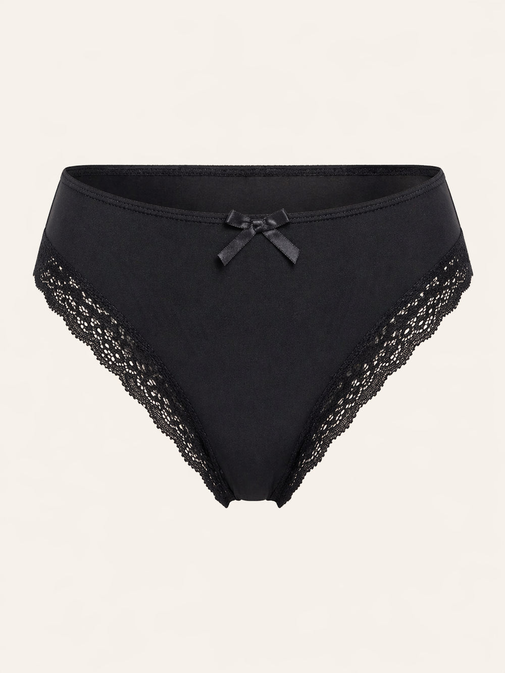 Slip nero in cotone con bordo in pizzo e fiocco