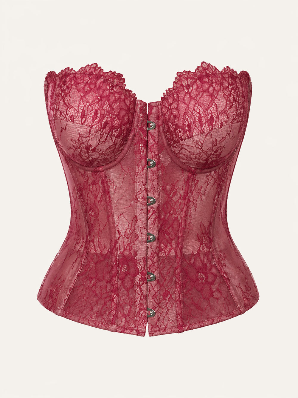 Corsetto in pizzo rosso intenso con spalline e chiusura frontale