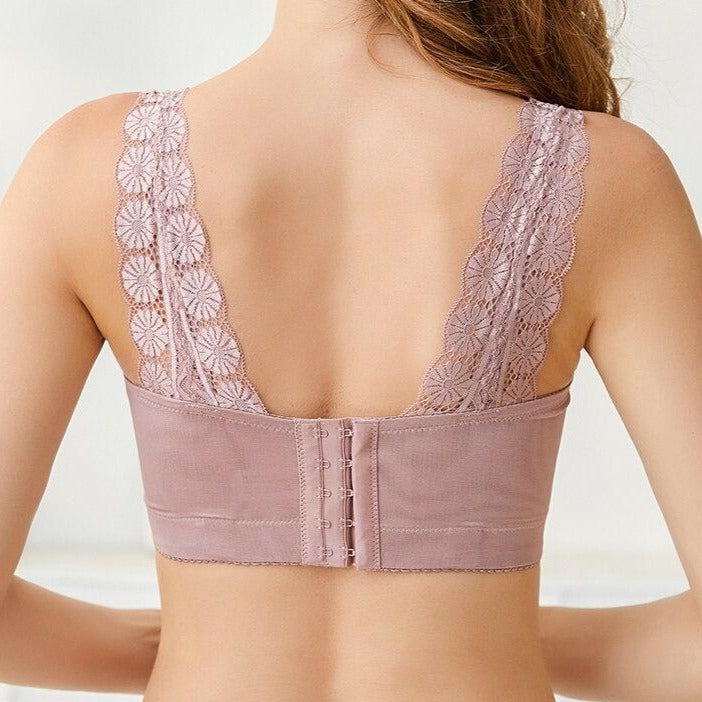Strappy Mauve Lace Bra with Criss-Cross Sheer Panel-Bra-Bellascena-bellascena