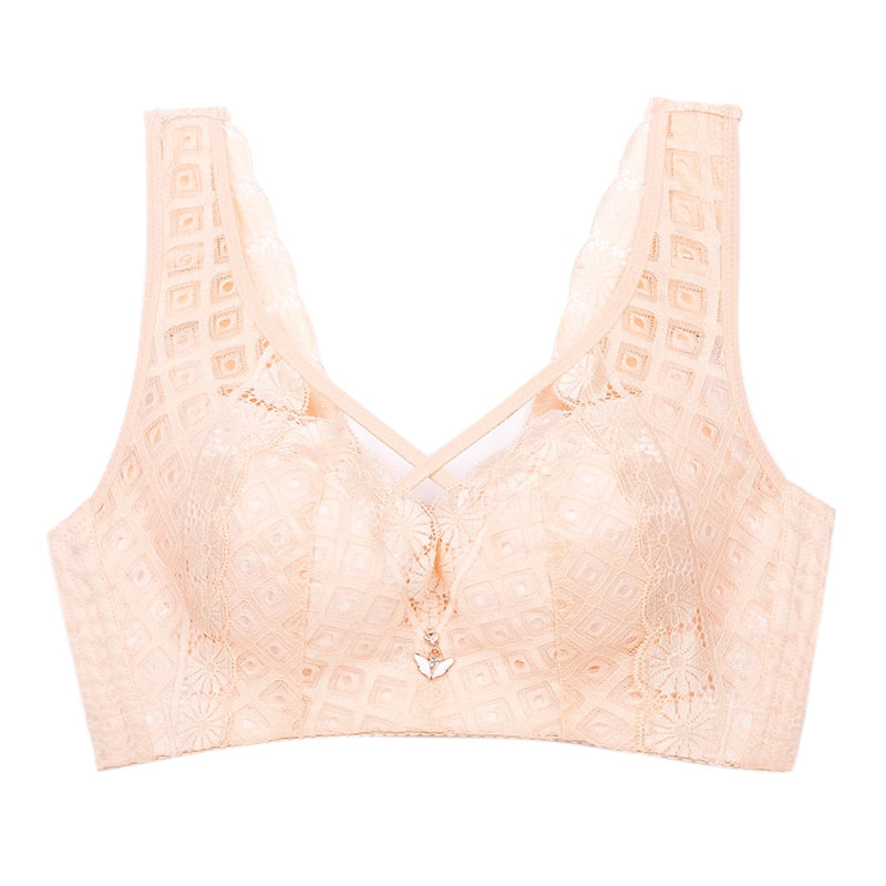 Strappy Mauve Lace Bra with Criss-Cross Sheer Panel-Bra-Bellascena-Beige-C-75-bellascena