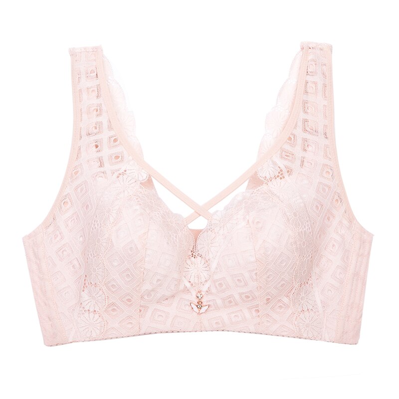 Strappy Mauve Lace Bra with Criss-Cross Sheer Panel-Bra-Bellascena-Pink-C-75-bellascena